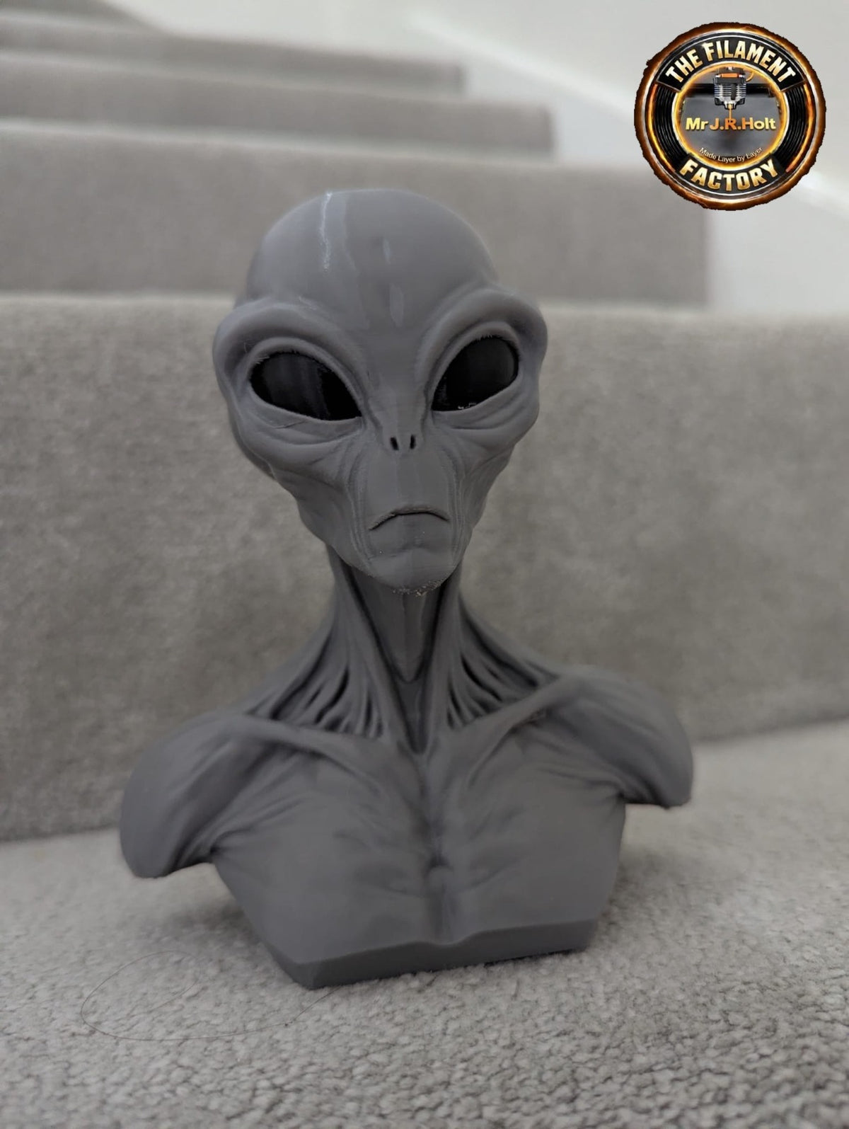 Grey Alien Bust Sculpture –Sci-Fi Extraterrestrial Figure 3D Printed Collectible