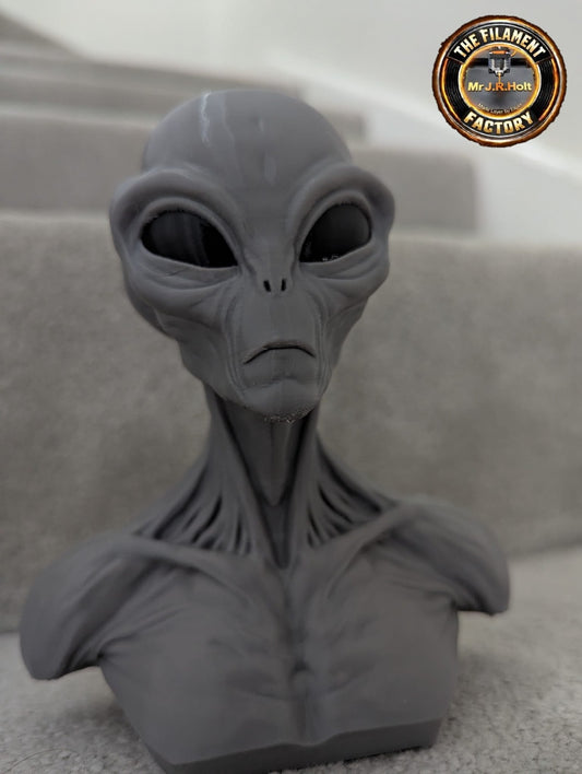 Grey Alien Bust Sculpture –Sci-Fi Extraterrestrial Figure 3D Printed Collectible