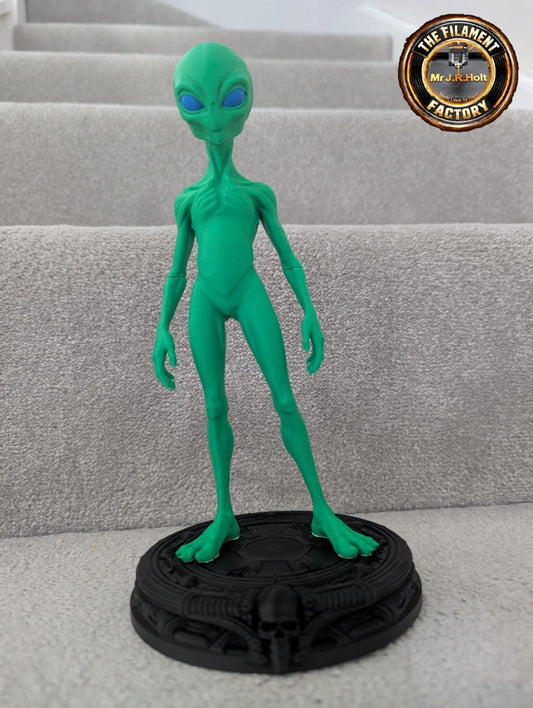 Green Alien Figurine 24cm Tall + Ornate Skull Stand– Sci-Fi Collectible UkSeller