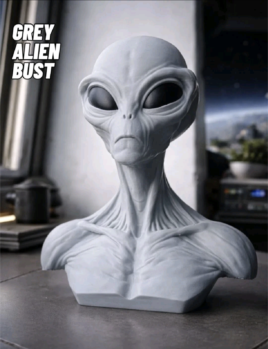 Grey Alien Bust Sculpture –Sci-Fi Extraterrestrial Figure 3D Printed Collectible